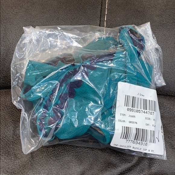 J. Crew One Shoulder Bikini Top Rickrack J1805 Green XS Swimsuit - Picture 5 of 5